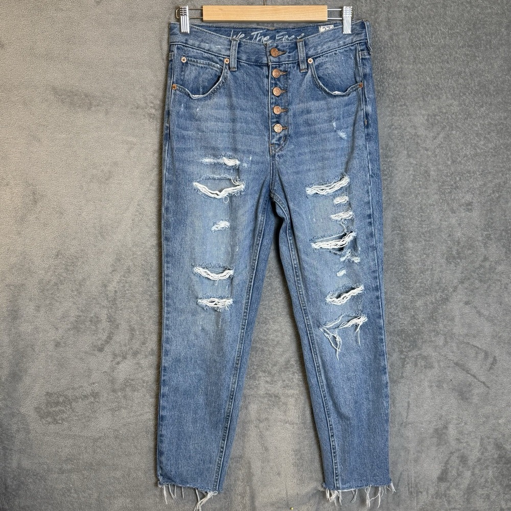 We The Free Jeans Women Sz 27 Destroyed Mom Jeans Heavy Denim Stone Wash 80s 29"